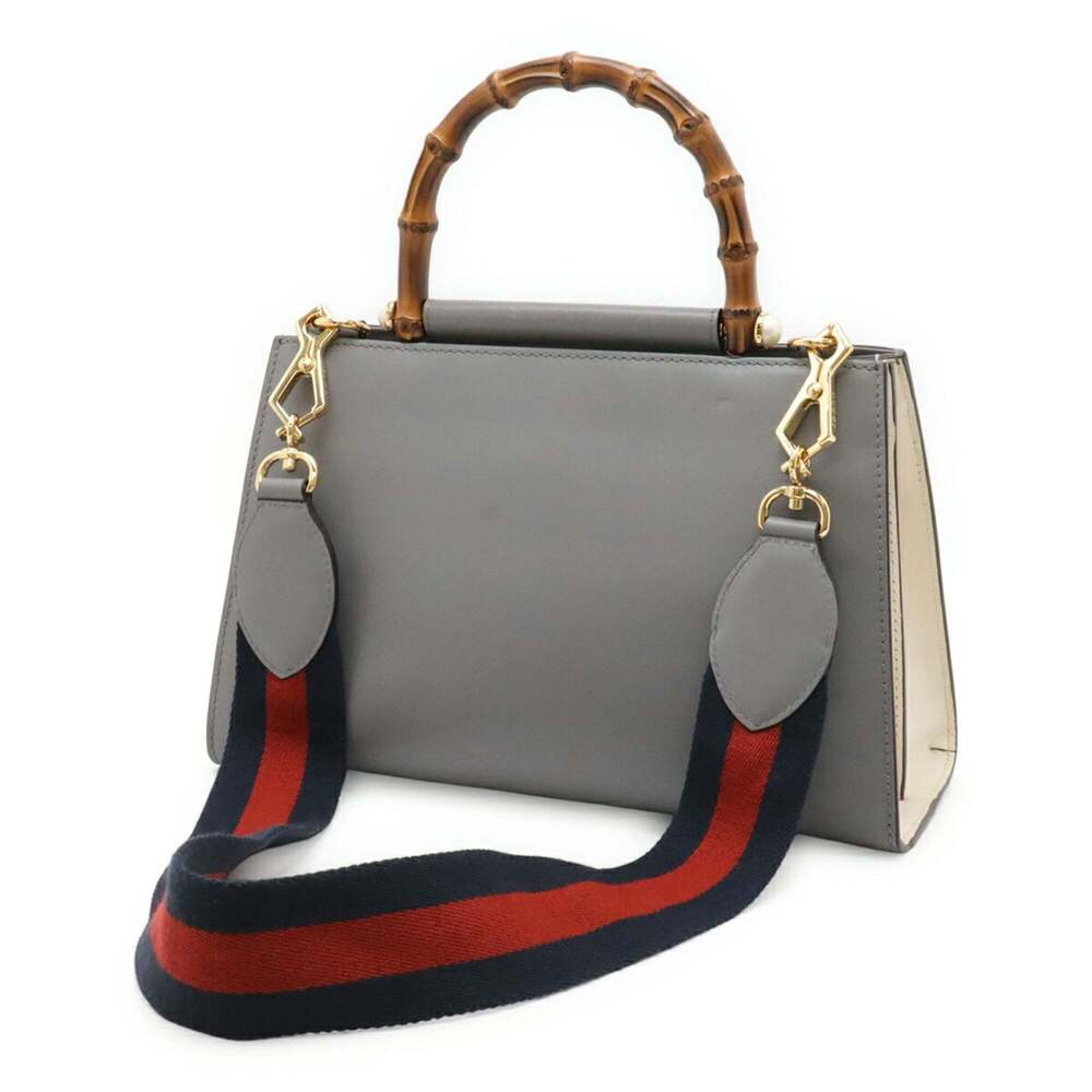GUCCI White Pearl Leather Bamboo Shoulder Bag - Picture 3 of 10